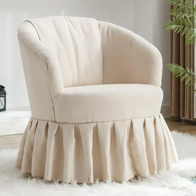 Swivel Accent Chair, Linen Fabric Barrel Chair Auditorium Chair With Pleated Skirt, 360 Degree Swivel Comfy Accent Sofa Armchair For Living Room Bedroom Auditorium Lounge Hotel, Beige