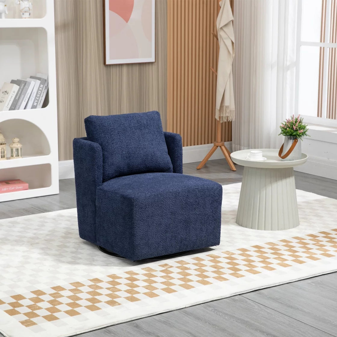 Swivel Accent Sofa Chair, Round Barrel Reading Chair Armchair in Boucle Fabric, Mid Century Modern 360° Swivel Accent Chairs for Living Room, Bedroom, Office, Lounge, Navy Blue