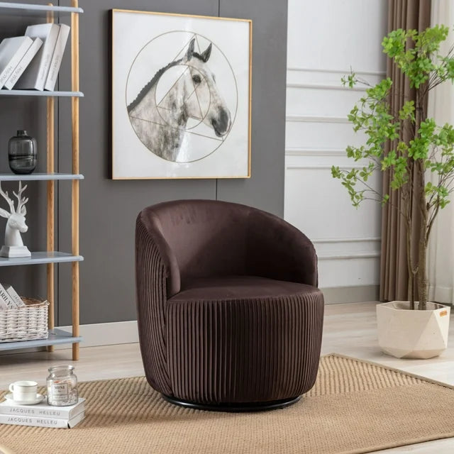 Swivel Barrel Chair,Velvet Accent Chair, Upholstered Comfy Side Corner Sofa Chair,Leisure Lounge Singe Round Sofa Armchair for Living Room,Nursery,Bedroom,Office, Lounge,Chocolate