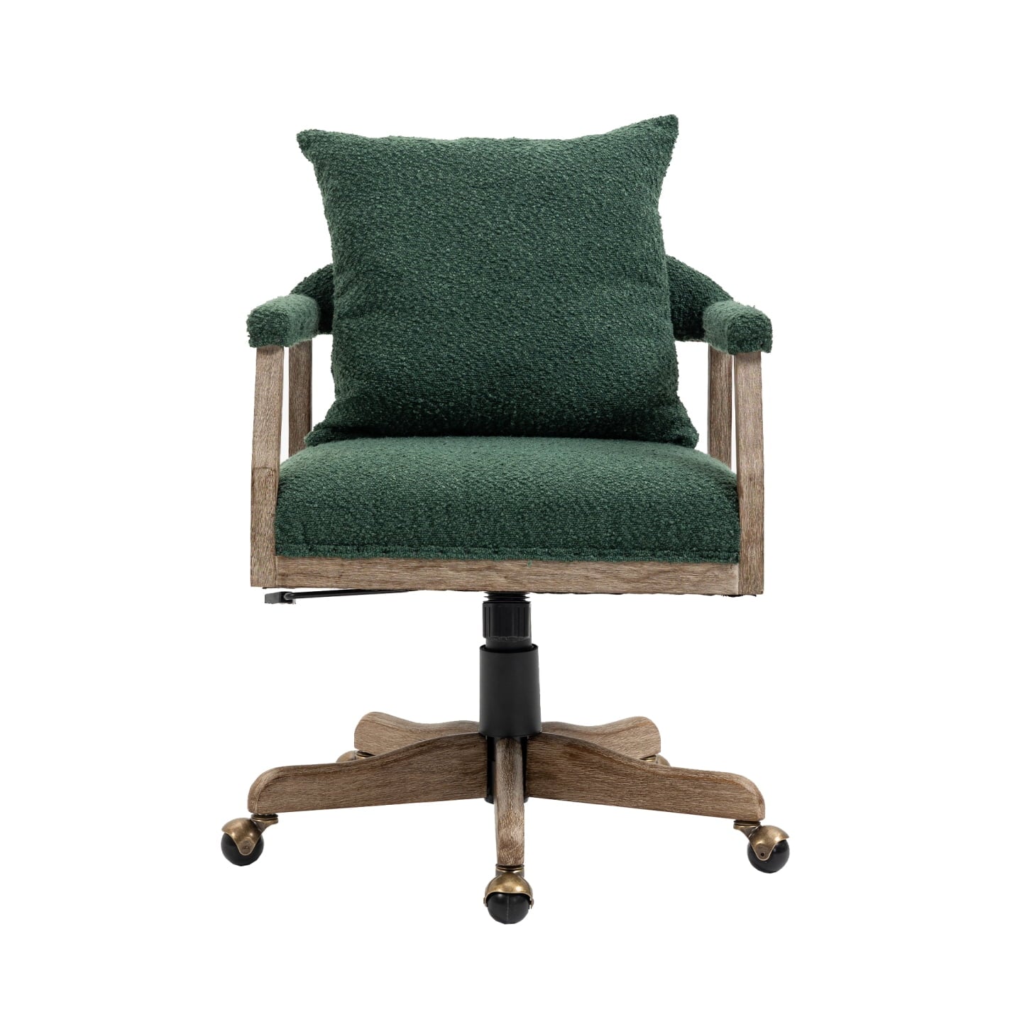 Swivel Home Office Chair, Boucle Fabric 360° Swivel Computer Chair with Pillow and Wooden Legs, Height Adjustable Vanity Chair Desk Chair Armchair for Office Bedroom Dorm, Emerald