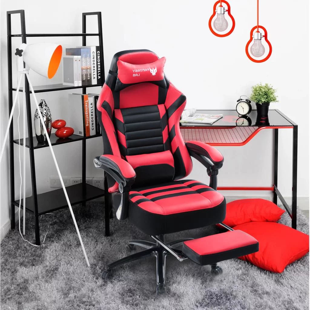 Swivel Office Chair, Ergonomic Video Game Chair with Headrest and Adjustable Back, Seat Height Adjustable Computer Chair with Metal Base, Racing Style Task Chair for Home, Office, Gaming, Red