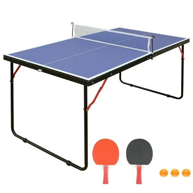 Table Tennis Table, Midsize Ping Pong Table Set with Net and 2 Ping Pong Paddles, Foldable & Portable for Indoor Outdoor Game