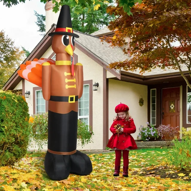 Thanksgiving Inflatables Outdoor Decorations, 10FT Turkey with Pilgrim Hat Thanksgiving Decor, Build in LEDs Blow up Thanksgiving Gifts, Party Decorations for Home Indoor Yard Garden Holidy