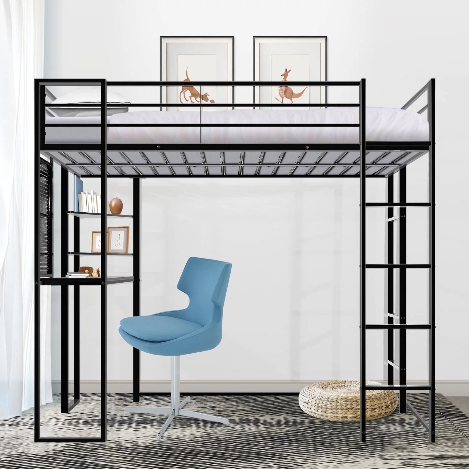 Twin Loft Bed with Desk and 2-tiers Storage Shelves, Metal Bed Frame with Double Ladders and 12.2inch High Guardrail, High Loft Bed for Kids Teens, Black (4.7) 4.7 stars out of 3 reviews 3 reviews