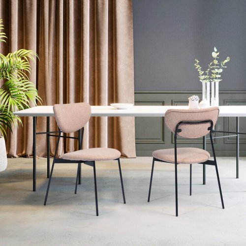 Modern Dining Chairs Set of 2, Upholstered Linen Fabric Accent Chairs with Hollow Back & Padded Seat,Armles Side Chair with Metal Legs for Dining Room Kitchen Vanity Patio
