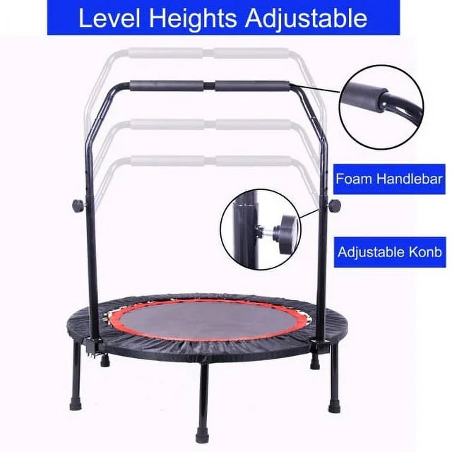 Mini Trampoline 40" Foldable, Fitness Rebounder with Adjustable Foam Handle, Exercise Trampoline for Adults Indoor/Garden Workout Max Load 330lbs