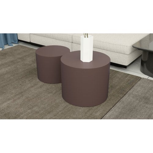 Nesting Coffee Table Set of 2, Modern Circle Accent Coffee Tables for Small Spaces, End Table MDF Side Table for Living Room, Bedroom, Balcony, Office (Brown)