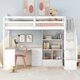 Twin Loft Bed with L-Shaped Desk, Solid Wood Bed Frame with Storage Staircase, Bookshelves and Drawers, Modern Stairway Bed with Safety Guardrails for Kids Boys Girls Bedroom, White