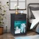Nightstand with Charging Station, Smart Night Stands with Wireless Charging & LED Lights, Bedside Table with USB Charging Ports, Small End Side Table with 1 Drawer & Open Storage for Bedroom (Black)