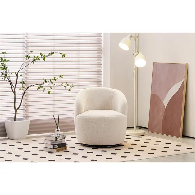 Swivel Accent Chair,Modern 360°Swivel Barrel Chair Leisure Chair,Round Barrel Chair Reading Chair with Comfy Tufted Back,Single Sofa Chair for Living Room Bedroom,Ivory