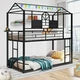 House Bunk Bed with 2 Build-in Ladders, Twin Over Twin Metal Bunk Bed with Roof and Window for Kids Girls Boys, Metal House Bunk Bed with Guardrails, Can be Decorated, No Box Spring Needed, Black