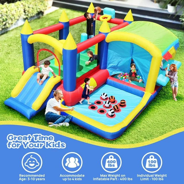 7 in 1 Inflatable Bounce House,Bouncy House with Ball Pit for Kids Indoor Outdoor Party Family Fun,Obstacles,Toddler Jump Bouncy Castle with Ball Pit for Birthday Party Gifts