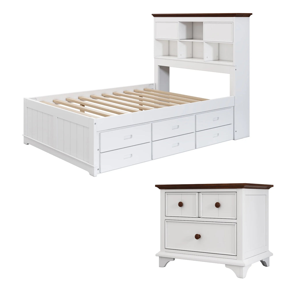 2 Pieces Wooden Captains Bedroom Set for Kids Teens, Full Bed with Tru ...