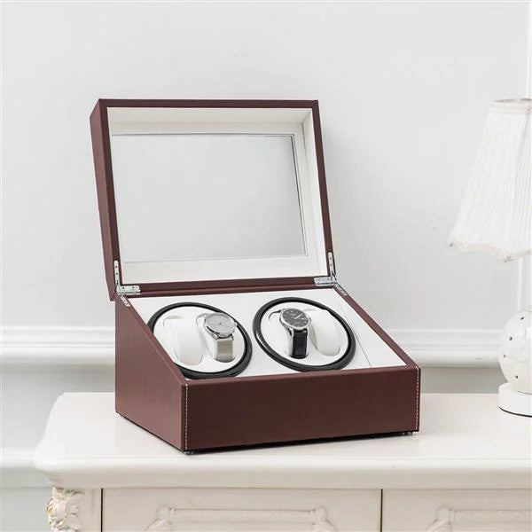 Watch Winder with 4 Quiet Motor, 6 Display Storage Spaces,Luxury Leather Watch Box for Man/Woman's Watches- Automatic Rotation
