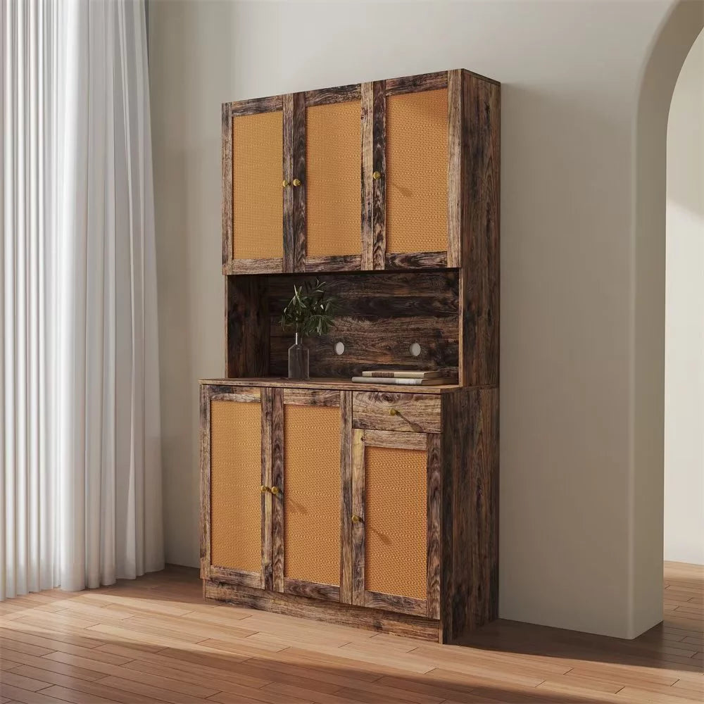 Freestanding Kitchen Pantry Cabinet Cupboard with 6 Doors, 1 Shelf and 1 Drawer, Versatile Wardrobe & Kitchen Cabinet, Craft Storage Cabinet for Bedroom Entryway Kitchen, Espresso