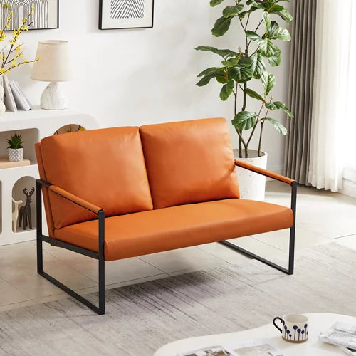 Leather Accent Chair,Modern PU Leather Armchair Loveseat Sofa Chair with Thick Padded Backrest and Seat Cushion,Living Room Chair with Metal Frame Extra-Large Lounge Chair for Living