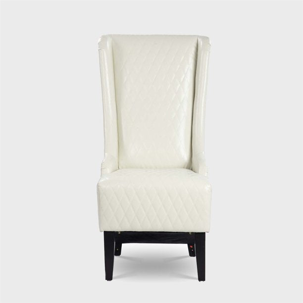 Chair with Super High Wing-Back, 22" Wide Wing Back Accent Chair with Solid Wood Legs & Diamond Lattice Design, Modern Tufted Leisure Chair Velvet Upholstered Side Chair for Living Room, White
