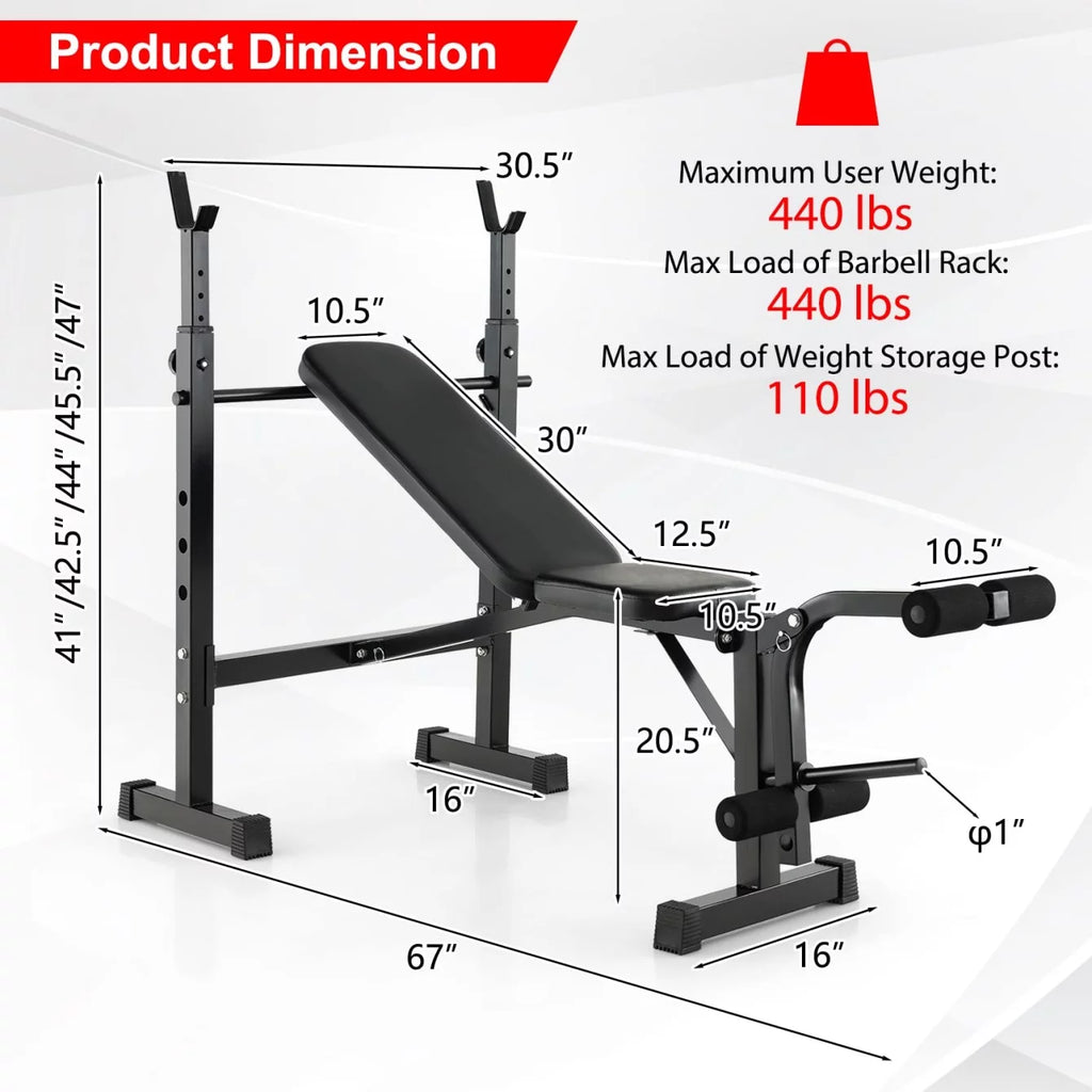Weight Bench Set Bench Press Set with Squat Rack Workout Bench for Hom tripletreebrands