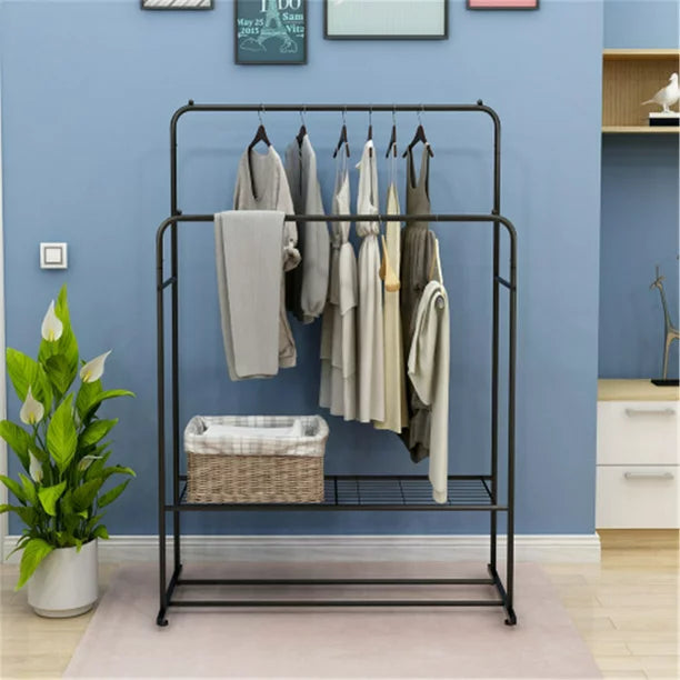 Freestanding Garment Rack, Metal Clothing Rack, Multi-functional Hanger Double Rods for Bedroom, Living Room, 43.3''L x 19.68''W x 60.24''H, Black