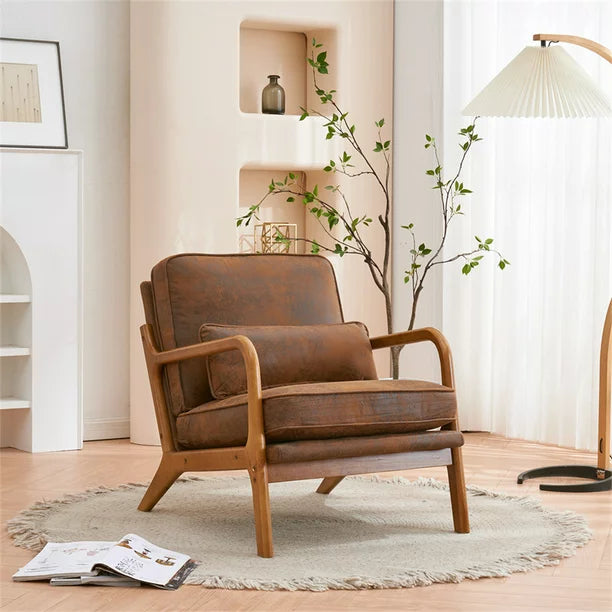 Modern Accent Chair, Upholstered Armchair with Wood Frame, Bronzing Cloth Single Sofa Chair with Lumbar Pillow for Living Room Bedroom Apartment, Orange