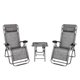 Set of 3 Outdoor Lounge Chair with Table, Zero Gravity Lounge Chairs with Cup Holder Table, Adjustable Folding Recliner Chairs, Camping Chairs with Removable Pillow for Lawn, Porch, Gray