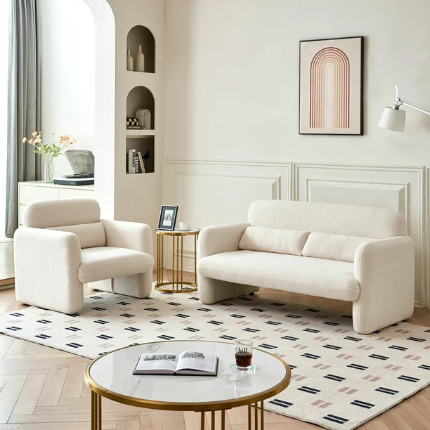 Loveseat Sofa Couch,Lamb Fabric Sofa with Support Pillow,Upholstered Loveseat Sofa Living Room Sofa with Padded Cushion,2-Seater Loveseat,Modern Leisure Sofa Couch for Living Room Bedroom,Beige