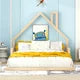 Full Size Floor Bed for Kids,Montessori Bed with House Shape Headboard and Railings, Wood House Bed with Slats for Boys and Girls,No Box Spring Needed,Natural
