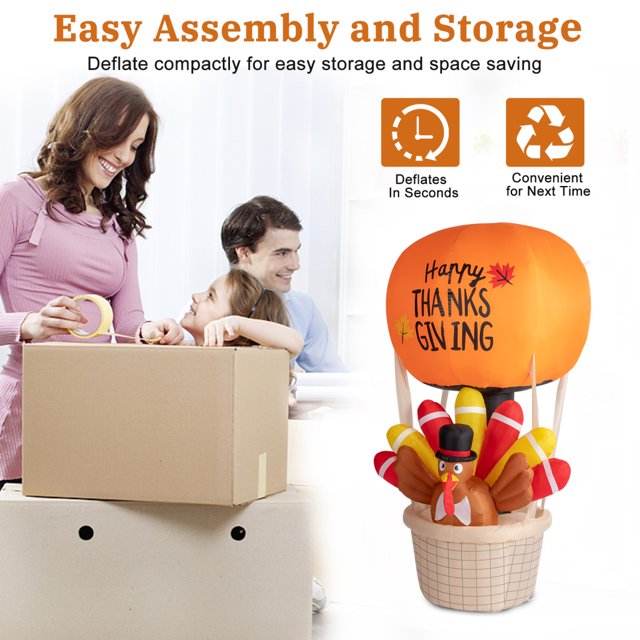 6 FT Thanksgiving Inflatable Turkey,Blow up Lighted Turkey Decor with LED Lights,Thanksgiving Inflatable Decoration for Indoor Outdoor Yard Garden