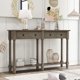 58" Console Table with Two Drawers and Bottom Shelf, Farmhouse Long Sofa Table with Solid Wood Legs, Storage Cabinet Sideboard Table for Entryway Living Room Hallway, Easy Assembly, Gray Wash
