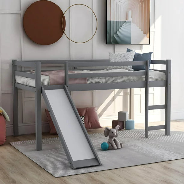 Triple Tree Wood Loft Bed Twin, Gray