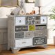 Storage Cabinet with 13 Drawers, Modern Accent Media Console Decorative Cabinet Entry Table with Wood Frame & Colorful Pattern, Sideboard Buffet Entertainment Center for Living Room Bedroom, Gray