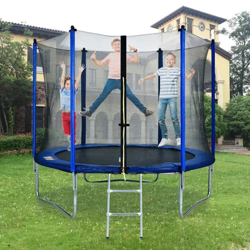Trampolines 10 FT Recreational Trampoline with Enclosure Net, Outdoor Trampoline for Kids and Adults with Spring Pad, Jumping Mat & Ladder(Blue)