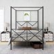 Metal Full Size Canopy Platform Bed, Steel Canopy Bed Frame with X Shaped Headboard and Under-bed Storage, Sturdy Metal Slats and Center Legs Support, Can be Decorated, No Spring Box Required, Black