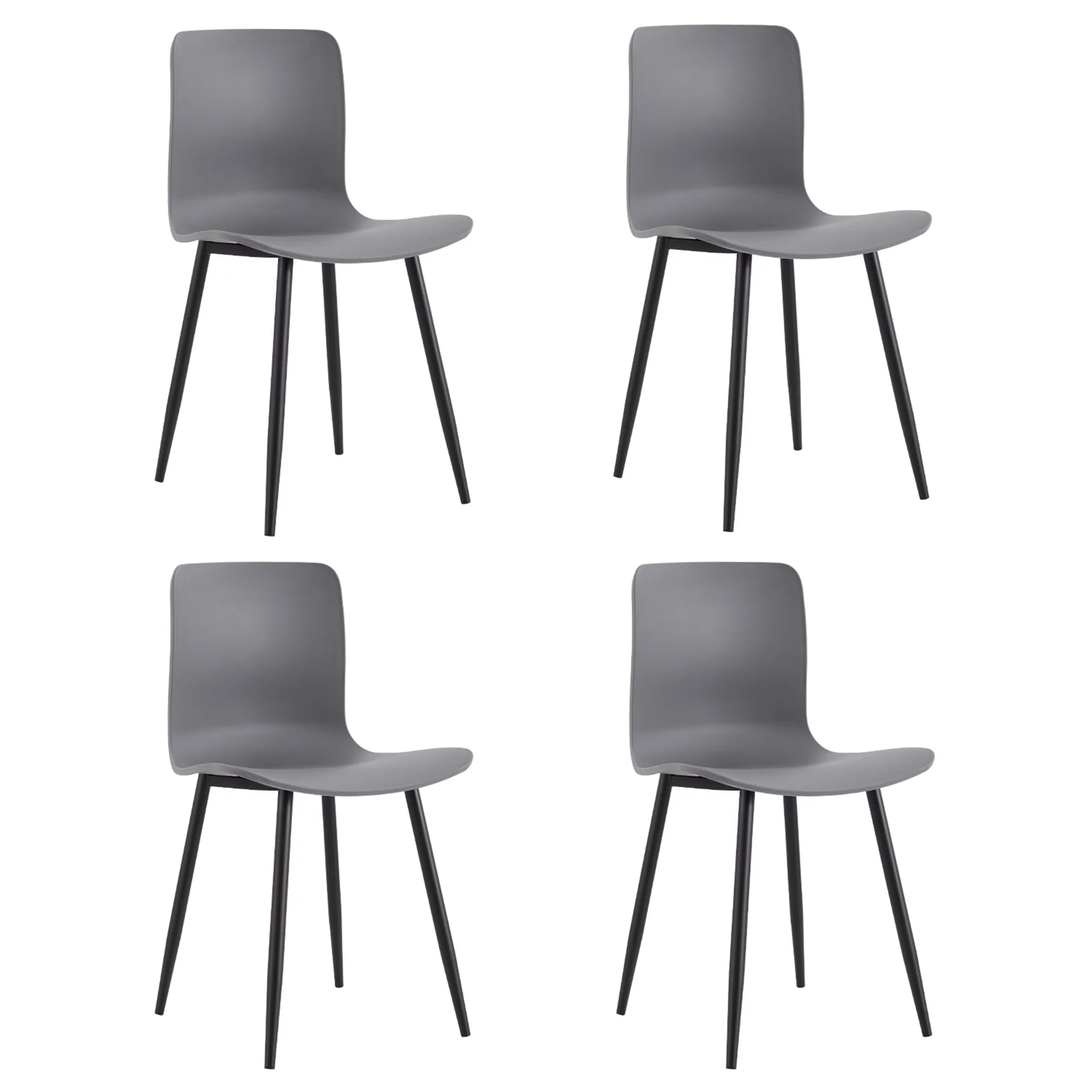 Modern Dining Chairs Set of 4, Curved Backrest Dining Chairs, Plastic Side Chairs, with Comfortable Seat and Metal Straight Legs, for Kitchen Living Room, Gray