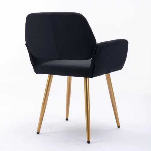 Dining Chairs Set of 1, Modern Leisure Armchair with Metal Legs, Upholstered Dining Chair with Arms, Side Chairs for Kitchen Dining Room Living Room, Black