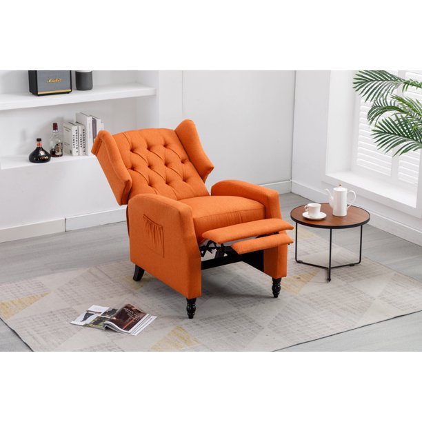 Comfortable Recliner Chair, Upholstered Accent Chairwith Button Tufted Back and Thick Seat Cushion, Modern Single Sofa, for Living Room, Bedroom, Lounge, Orange