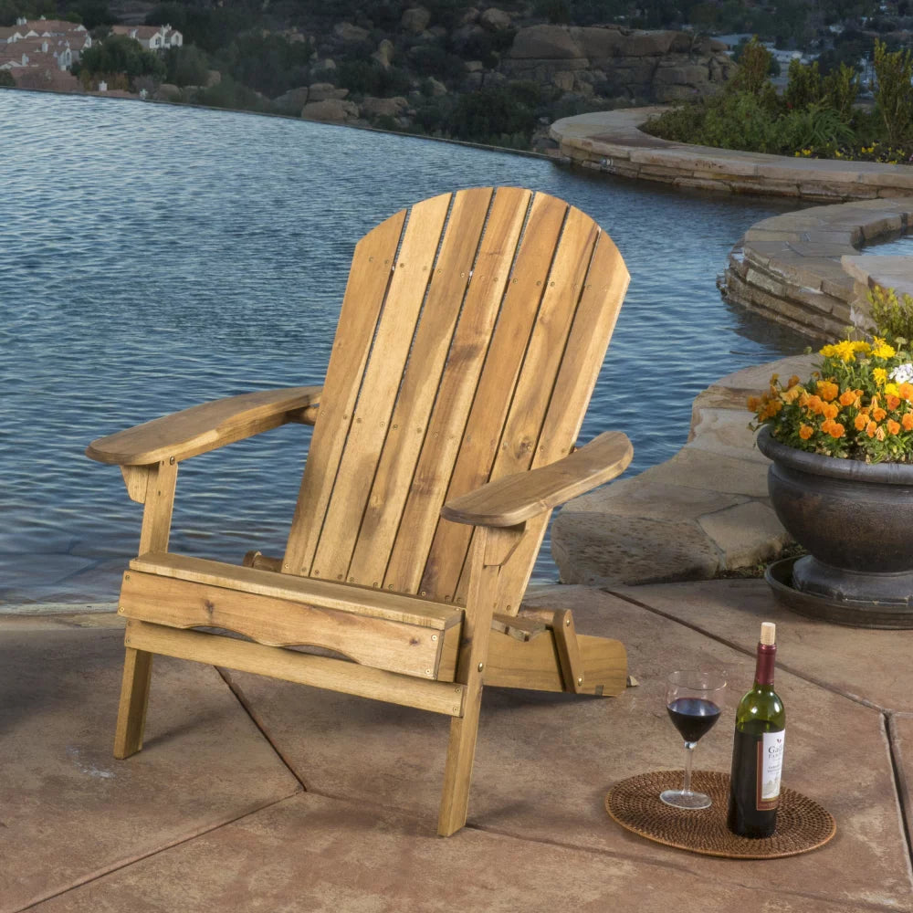 Folding Adirondack Chairs with Ottoman, All-Weather Poolside Chair with Footrest, Outdoor Adirondack Lounge Chair for Fire Pit Campfire Deck Backyard Patio Outdoor Porch Lawn, Natural