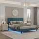 Bed Frame Queen Size, Linen Fabric Adjustable Upholstered Headboard with Lights, Wood Slat Support, No Box Spring Needed, Noise Free, Easy Assembly, Blue