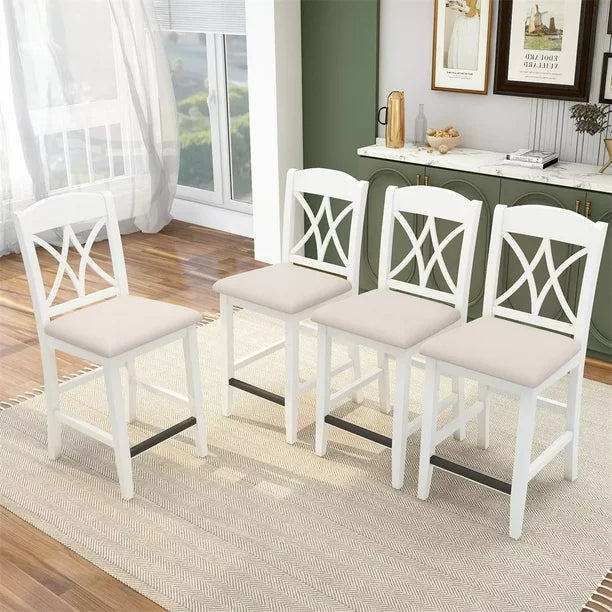 4 Piece Dining Chairs, Counter Height Upholstered Dining Chairs with Cross Backs and Footrest for Kitchen Dining Room, White