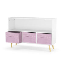 Kids Bookcase with Collapsible Fabric Drawers,Children's Book Display Bookshelf,Toy Storage Cabinet Organizer for Nursery School,Home,Playroom,Pink