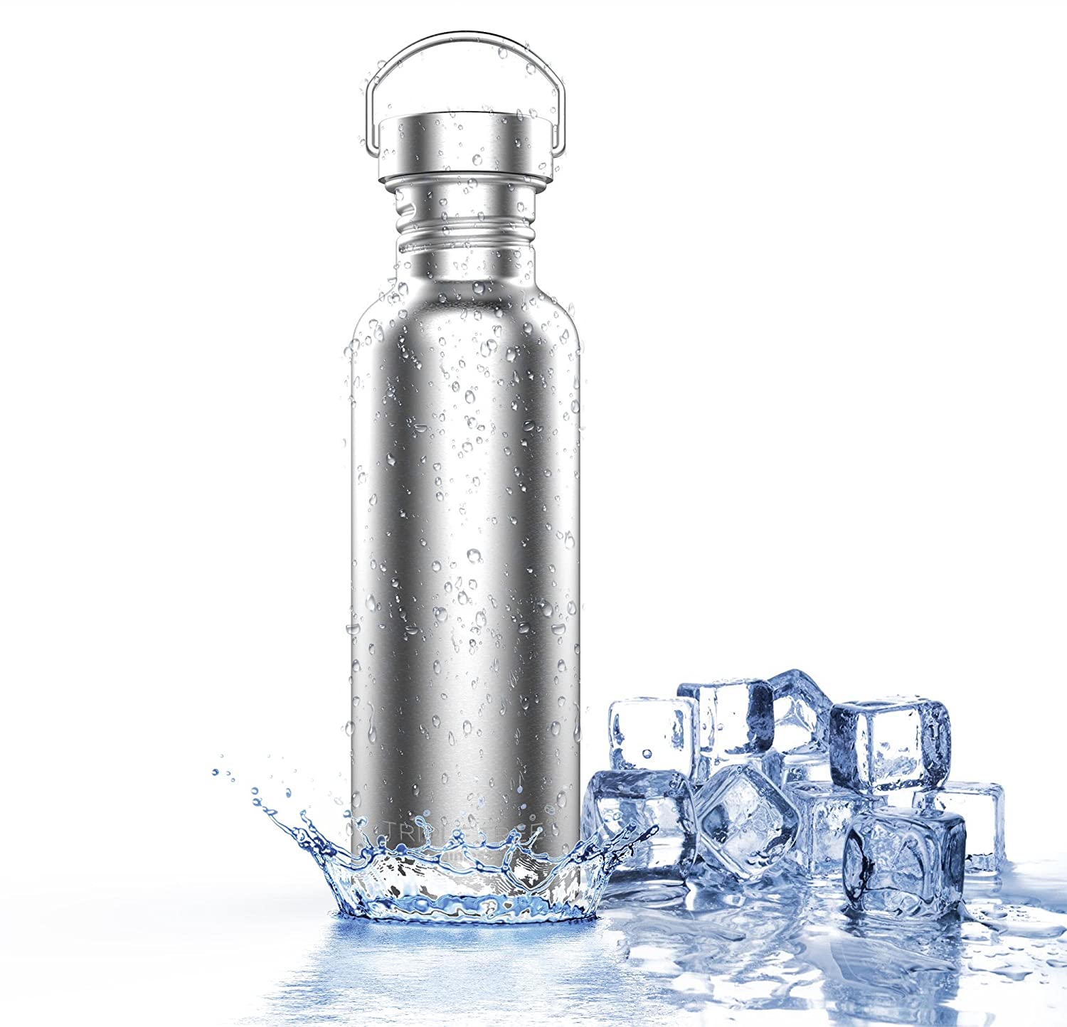 Triple Tree 26 oz Silver Insulated Stainless Steel Water Bottle with Wide Mouth and Screw Cap