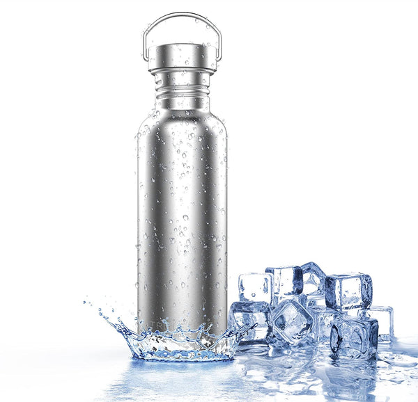 Triple Tree 26 oz Silver Insulated Stainless Steel Water Bottle with Wide Mouth and Screw Cap
