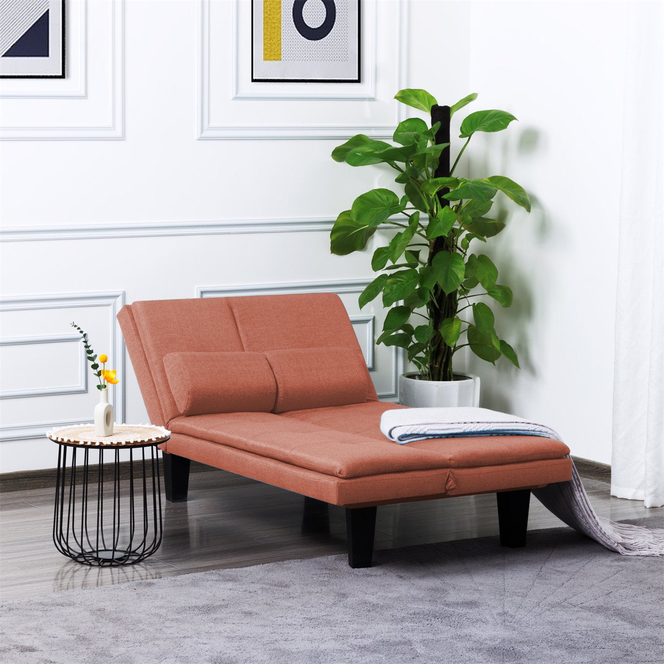 63.4" Futon Sofa Bed, Convertible Sofa Bed with 3 Positions Adjustable Back, Reclining Sofa Couch with 2 Arm Cushion, Multi-functional Loveseat Sofa Bed for Small Space Living Room Office, Orange