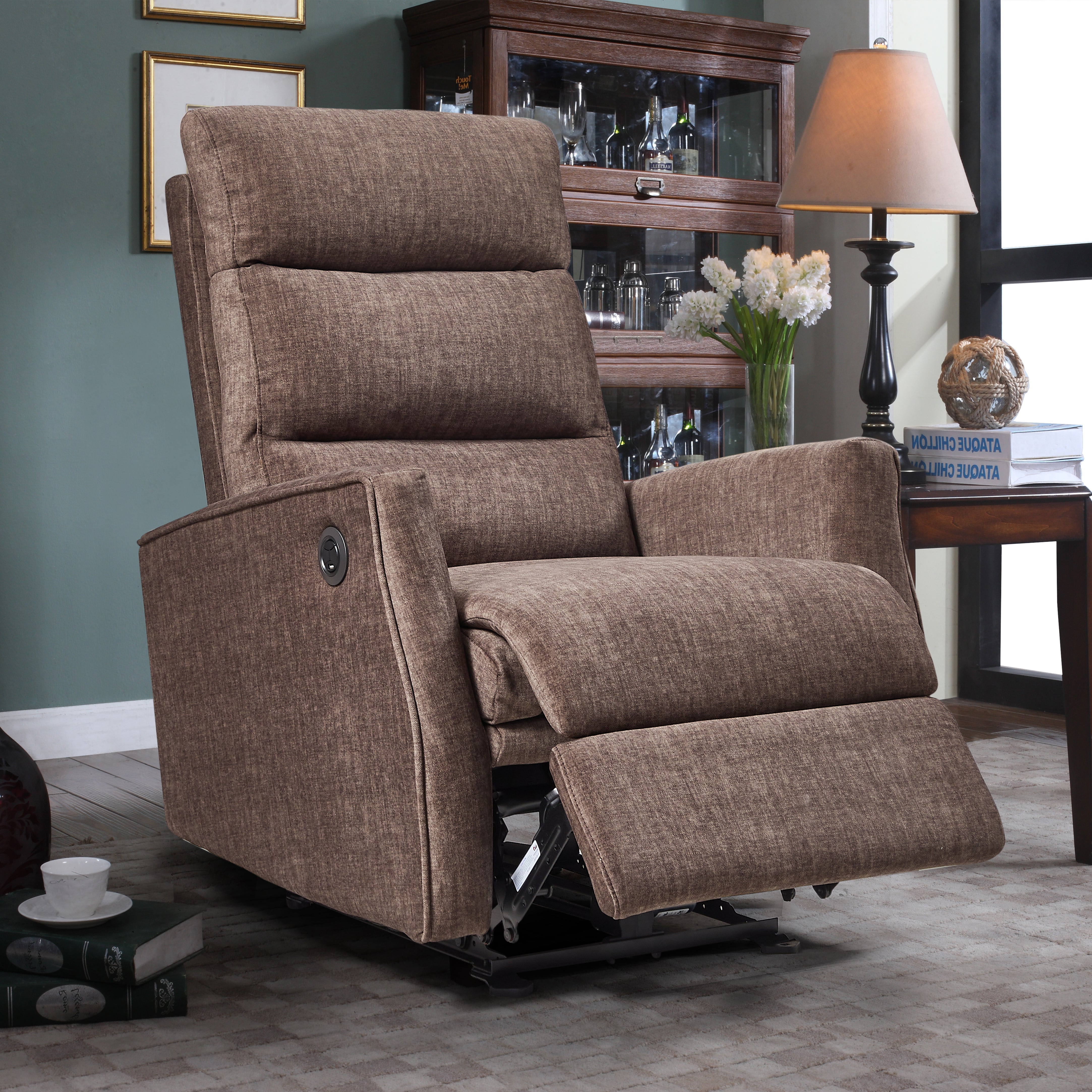 Modern Electric Power Recliner Chair, Heavy Duty 350lbs Classic Single Sofa Chair for Bedroom, RV and Small Space, Comfy Ergonomic Reclining Chair with USB Port, Brown