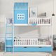 Twin over Twin Bunk Bed with Twin Size Trundle, Wooden House Bunk Bed with Storage Box and Drawer, Playhouse Bunk Bed with Roof, Window, Guardrail and Ladder for Kids Girls Boys, Blue