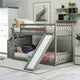 Solid Wood Low Bunk Bed with Convertible Slide and Stairway, Twin over Twin Floor Bunk Bed Frame with Full-Length Guardrail & Storage Shelves & Handrail, Space-Saving, No Box Spring Needed, Gray