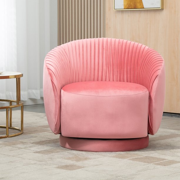 Accent Swivel Barrel Chair,Accent Sofa 360 Degree Swivel Round Sofa Modern Accent Arm Chair Circle Club Chair Velvet Comfy Swivel Accent Chair,Corner Armchair Chaise Lounge for Living Room,Peach