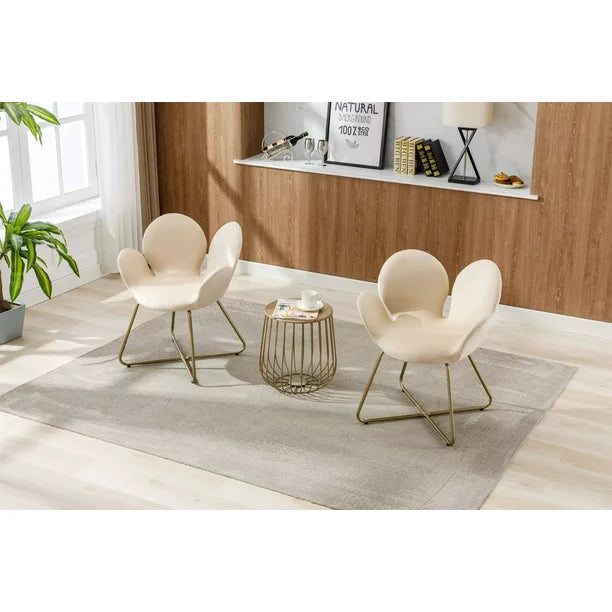 Velvet Accent Chair Set of 2, Modern Arm Chair with Metal Gold Legs, Velvet Tufted Upholstered Single Sofa Chair, Accent Arm Chairs Club Guest Chair, for Living Room Bedroom, Beige