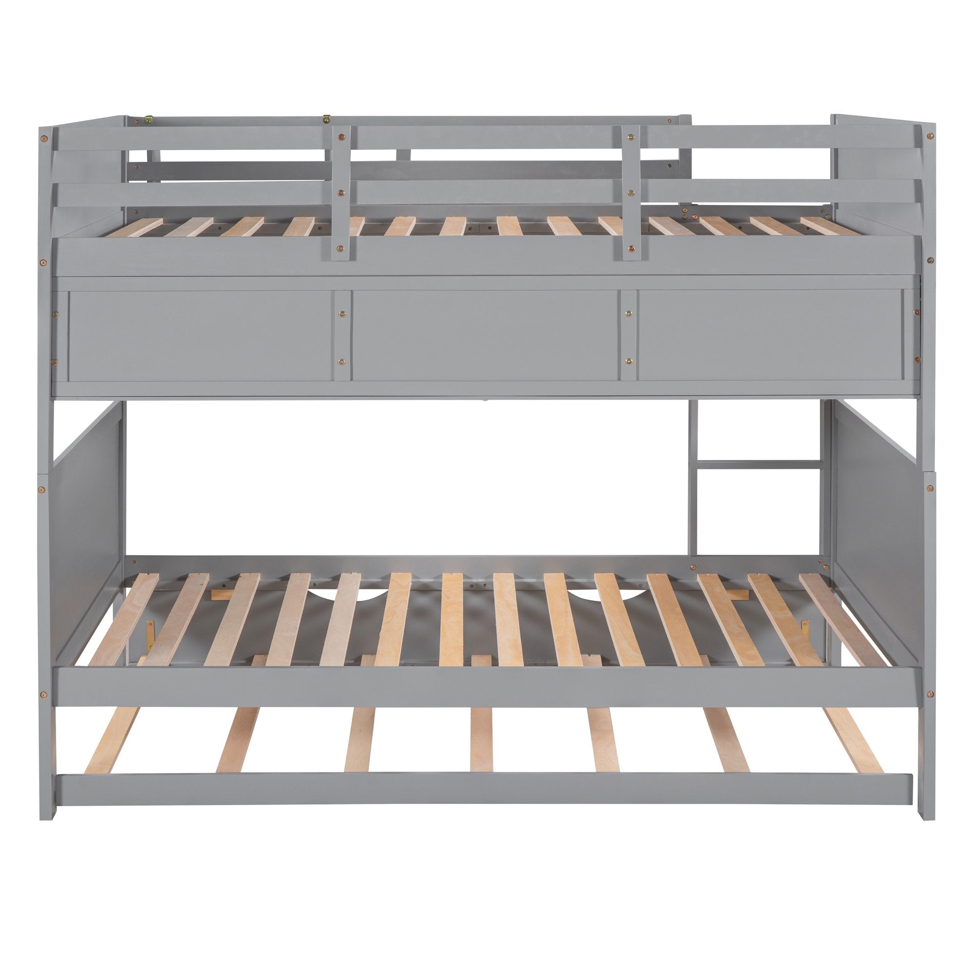 Bunk Bed with Twin Size Trundle and Bookshelf, Twin Over Twin Bunk Bed Frame with Safety Guardrail and Ladder, Solid Wood Separable Storage Bed Frame for Kids Boys Girls No Box Spring Needed, Gray