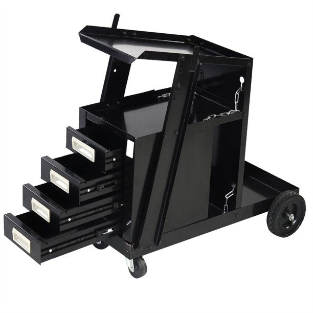 Welding Cart, Portable Wheels Steel Welding Cart with 4 Drawers & Built-in Wheels, 4-Drawer Wheels Steel Welding Cart for Home Use, 100 lbs Weight Capacity, Black